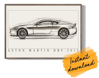 Digital Art Print In Chalk - Aston Martin Car sketch, Auto & Motorbike Chalk Art / Aston Martin DB9 2015
