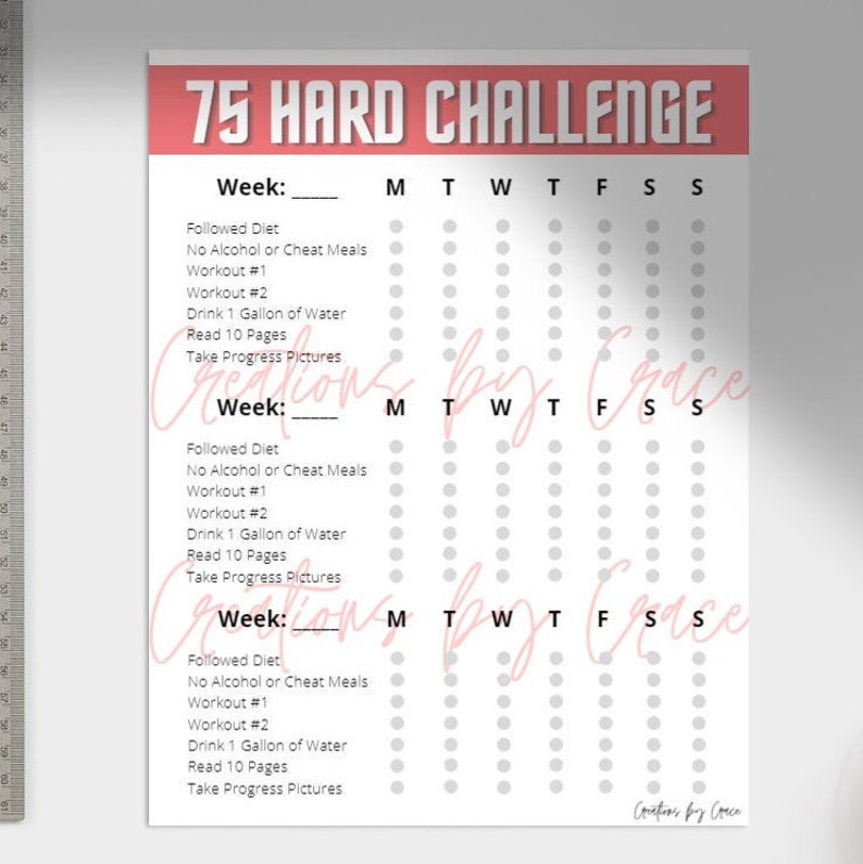 75 Hard Tracking Worksheet Digital Download | Etsy