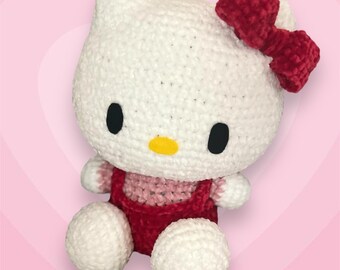Peluche de gatito con lazo, de chenilla súper suave, extragrande y gigante, hecho a mano y relleno de ganchillo