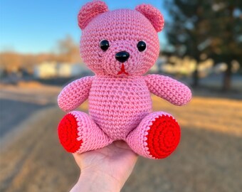 Peluche de oso gordito de fresa con corazón rosa súper lindo hecho a mano hecho con hilo súper suave