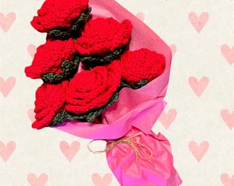 Handmade Crochet Flower Bouquet Tulips Roses Lavender Sunflower Customizable Colors