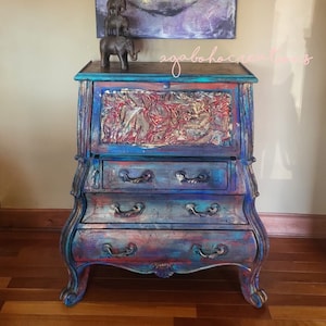 Dresser - Hand Painted - Blue - Vintage Secretary - Modern Furniture - Bedroom Furniture - Office Furniture