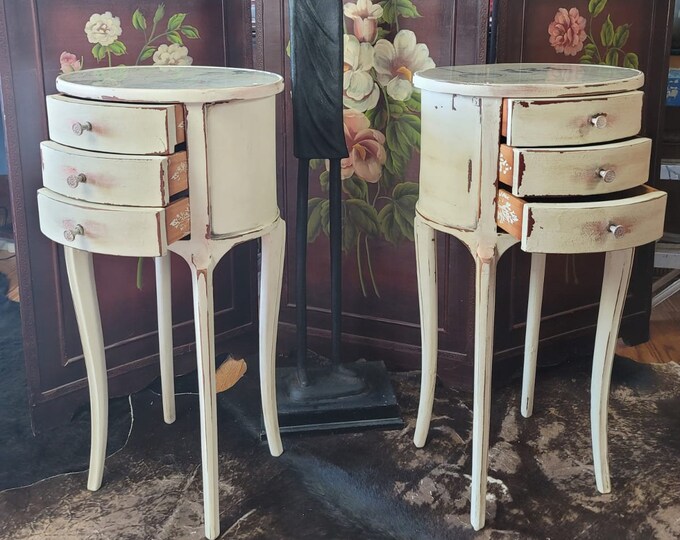 Pair of Shabby Chic End Tables Pair of End Tables Hand Painted Vintage