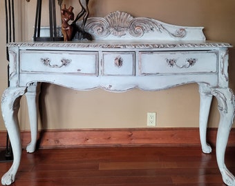 Vintage Furniture - Hand Painted - Hand Painted Furniture -  Entry Table - Entry Way Table - White Entryway Table