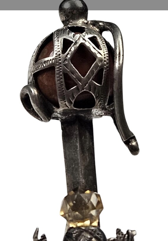 Antique 1860s Scottish Sterling Silver Broad Sword Kilt Pin Citrine Jasper Pebble Brooch View 4