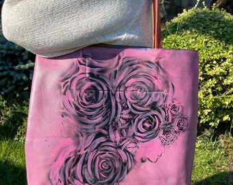 leather bag leather purse leather tote handmade clothing handpainted tote bag