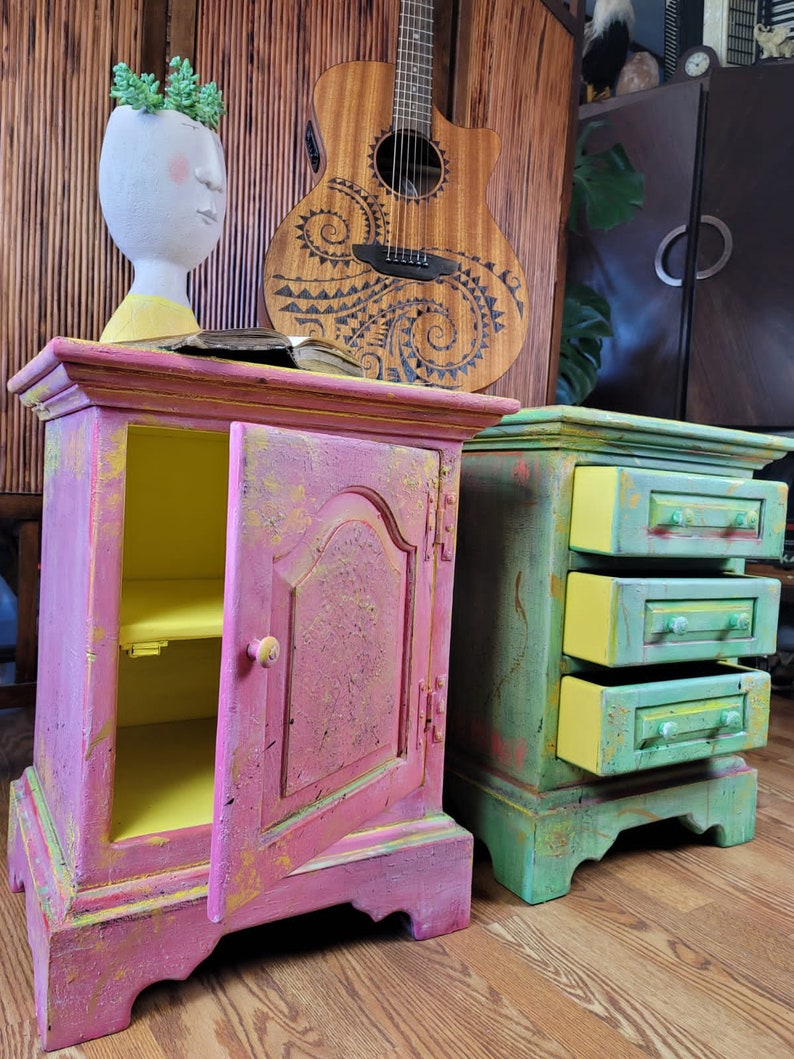 Vintage Funky End Tables Boho End Tables Boho Bohemian Etsy