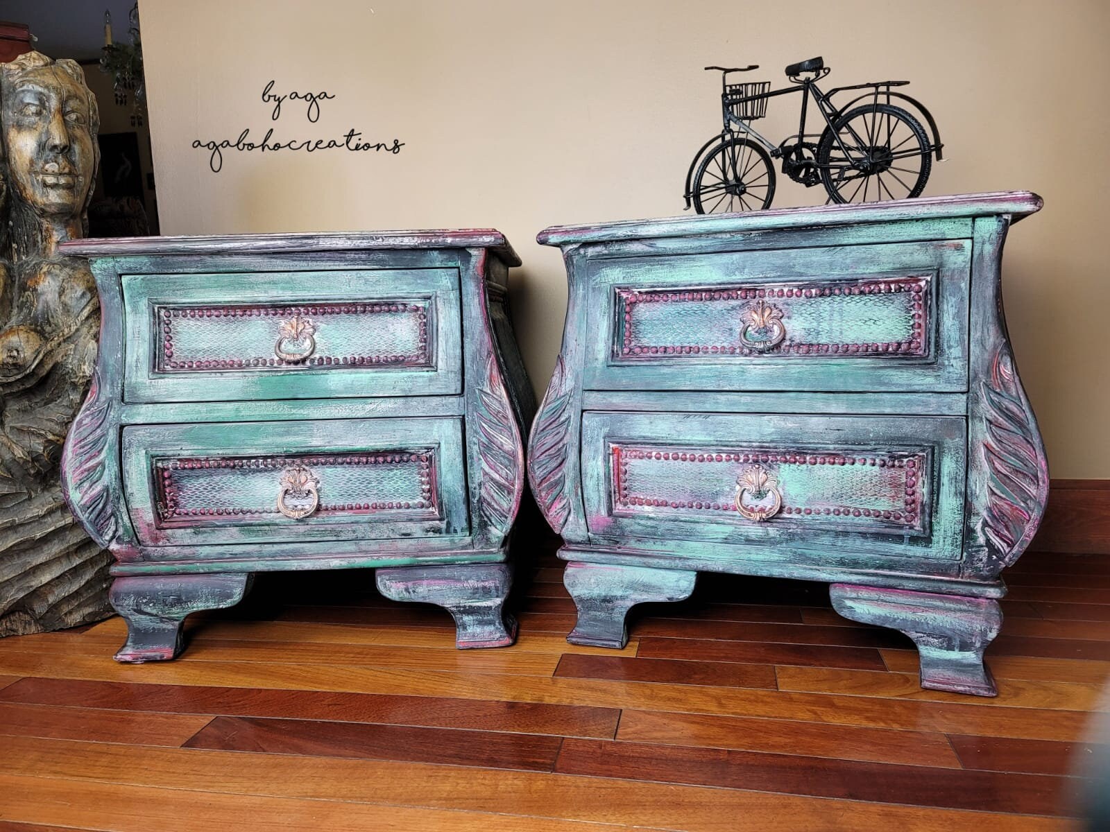 Vintage Hand Painted End Tables Floral End Tables Pair of Etsy