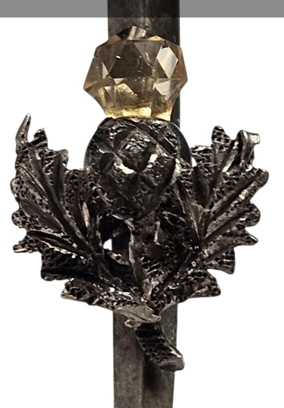 Antique 1860s Scottish Sterling Silver Broad Sword Kilt Pin Citrine Jasper Pebble Brooch View 3