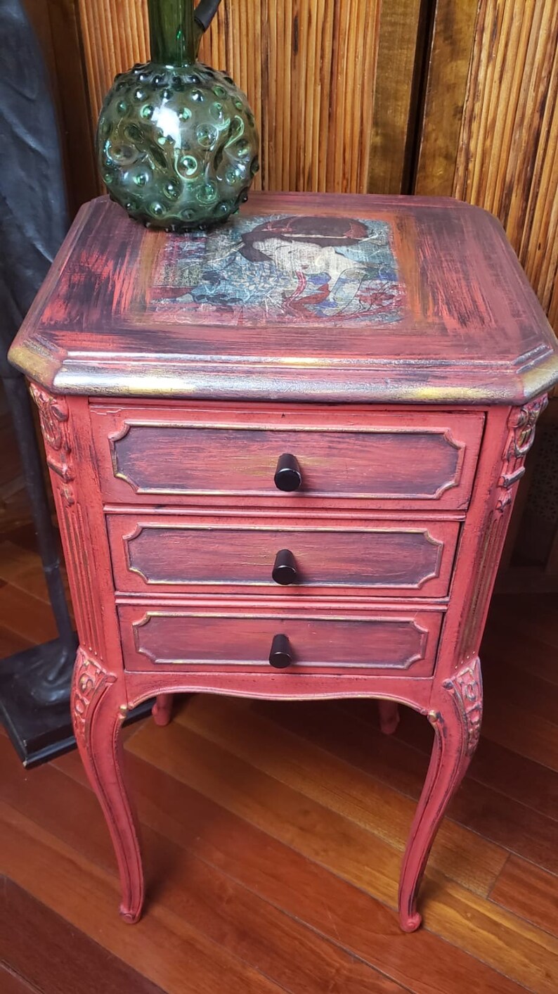 Vintage Painted Nightstand Painted Nightstand Funky End Etsy