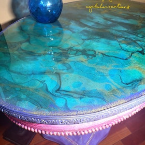 Blue Marble Table - Funky Decor - Boho Furniture Living Room - Bohemian Living Room - Colorful Designs