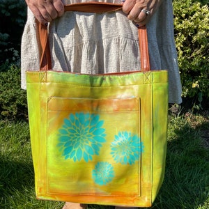 leather bag leather purse leather tote handmade clothing handpainted tote bag