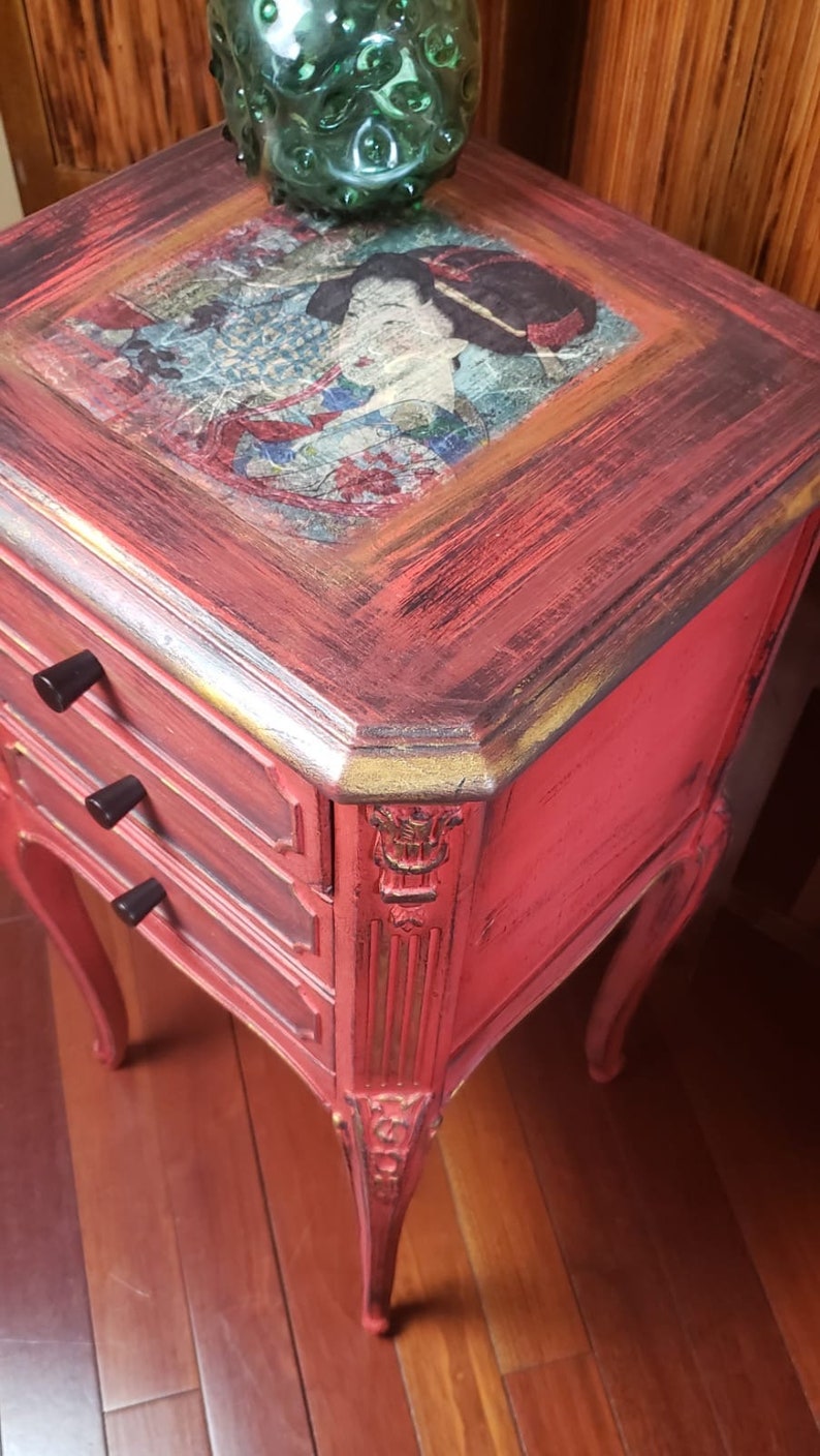 Vintage Painted Nightstand Painted Nightstand Funky End Etsy