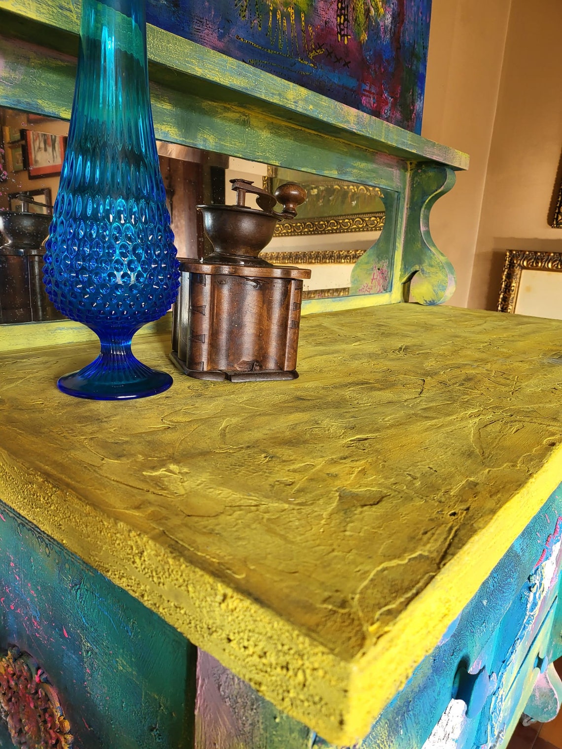 Vintage Painted Furniture Painted Side Table Painted Etsy