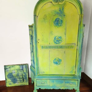 Armoire Wardrobe - Armoire Cabinet - Vintage Armoire - Neon Yellow - Modern Furniture - Bedroom Furniture