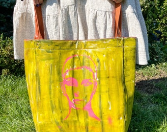 leather bag leather purse leather tote handmade clothing handpainted tote bag