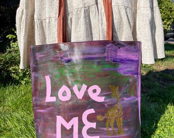 leather bag leather purse leather tote handmade clothing handpainted tote bag