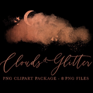 Watercolor Glitter Clouds Clipart, Copper Watercolor Cloud Clip Art, Watercolor Design Elements, Weather Clipart, Baby Shower Clipart, PNG