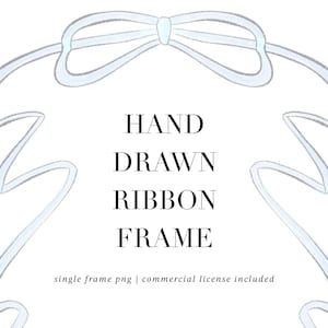Hand Drawn Blue Bow Ribbon Frame, Blue Bow Frame, Vintage Bow Frame, Vintage Blue Bow Design, Baby Shower Clipart, Instant Download