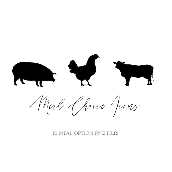 Meal Choice PNG Icons, Wedding Meal Rsvp, Beef, Chicken, Pork, Shrimp, Fish, Lobster, Goose, Duck, Turkey, Vegetarian, Instant Downlod