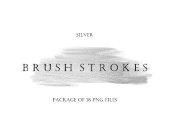 Silver Brush Stroke Clipart, Silver Glitter Clipart, Silver Foil Brush Strokes, Silver Brush PNG, Brush Stroke Clip art Pack, Silver Design