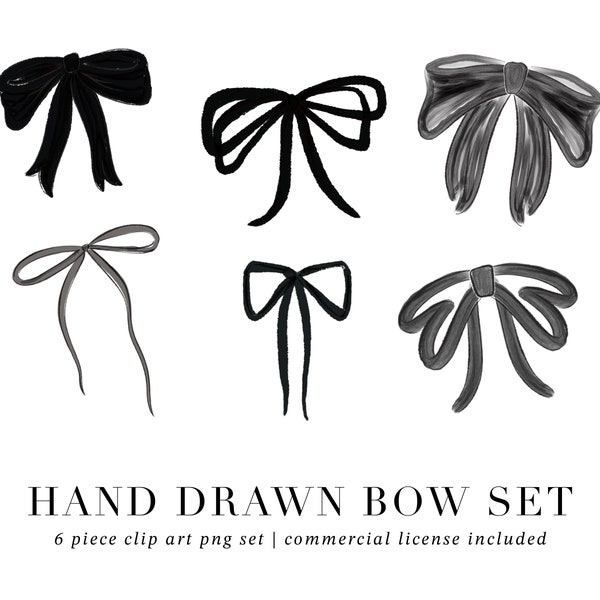 Hand Drawn Black Bow Clipart, Black Bow Clipart PNG Set, Vintage Bow Clipart, Vintage Black Bow Design, Baby Shower Clipart Instant Download