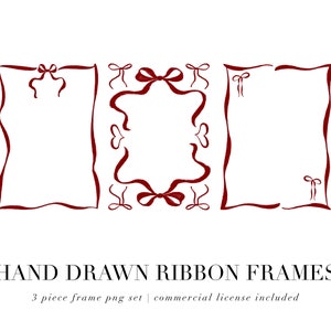 Rote Schleife Rahmen, Handgezeichnete rote Schleife Rahmen, Vintage Schleife Rahmen Vintage rote Schleife Design Baby Shower Clipart Instant Download Set von 3