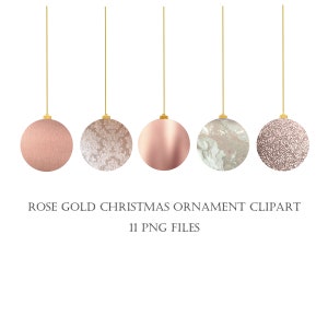 Rose Gold Christmas Bauble Clipart, Christmas Baubles Clipart, Christmas Balls, Ornaments Clip art, Ball Ornaments, Tree Decoration Clipart
