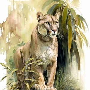 Cougar 12 Portraits set, Cougar Clipart, Commercial Use, Digital download, Cougar Stickers, Watercolor portrait, Cougar Art