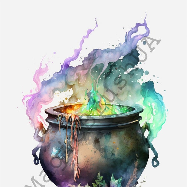 Witch Cauldron 12 Portraits set, Cauldron Clipart, Commercial Digital download, Witch Cauldron Stickers, Watercolor portrait, Cauldron Art