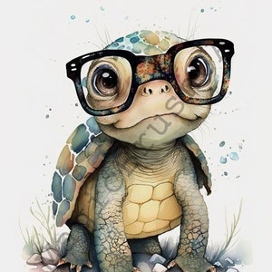 Turtle In Glasses 11 Portraits set, Turtle In Glasses Clipart, Commercial Use, Digital download, Watercolor Turtle In Glasses portrait