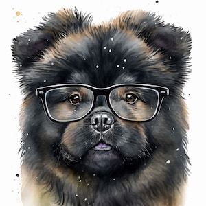 Black Chow Chow In Glasses 9 Portraits set, Chow Chow Glasses Clipart, Commercial,Digital download, Watercolor Chow Chow, Painting Chow Chow