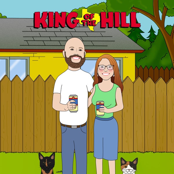 Custom King of the hill Family Portrait, King of the hill Cartoon Portrait, Family Fun Gift, Group King of the hill Portrait