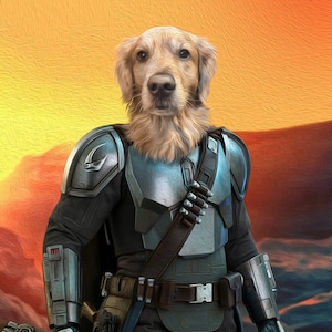 Mandalorian, Dog portrait, Custom Dog Portrait, dog mom, mother's day gift, Mandalorian Art, Funny Pet Gift, Pet Portrait Jedi