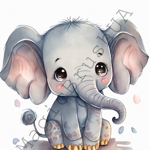 Elefante dibujos animados 10 retratos conjunto, elefante clipart, uso comercial, descarga digital, acuarela elefante dibujos animados, divertido lindo elefante arte