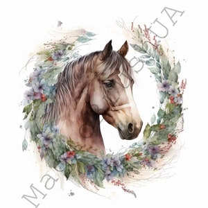Horse In The Wreath 14 Portraits set, Horse Clipart, Commercial Use, Horse In The Wreath Bundle, Digital download, SVG stickers, Watercolor