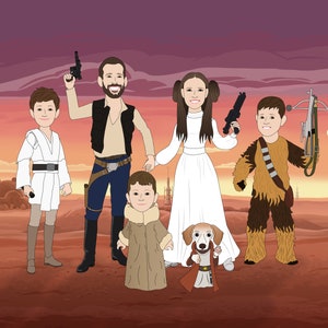 Cartoon commission art, Custom couple illustration, cartoon Family Portrait,