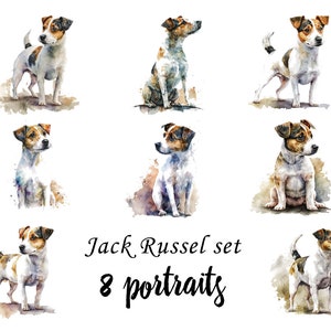 Set di ritratti di Jack Russell, Jack Russell Clipart, uso commerciale, pacchetto Jack Russell, download digitale, adesivi SVG, ritratto ad acquerello
