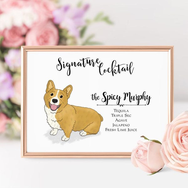 Wedding drink sign, Custom dog portrait, Wedding favor, Signature Cocktail Sign, Pet portrait, Wedding Bar, custom caricature, drink sign