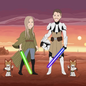 Cartoon Family Portrait, Custom couple illustration, Cartoon commission art,