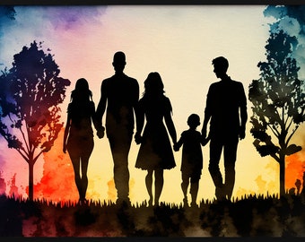 Custom family Silhouette Portrait, Mom gift, Silhouette Art, Custom people illustration, Dad Silhouette Portrait, Person Silhouette