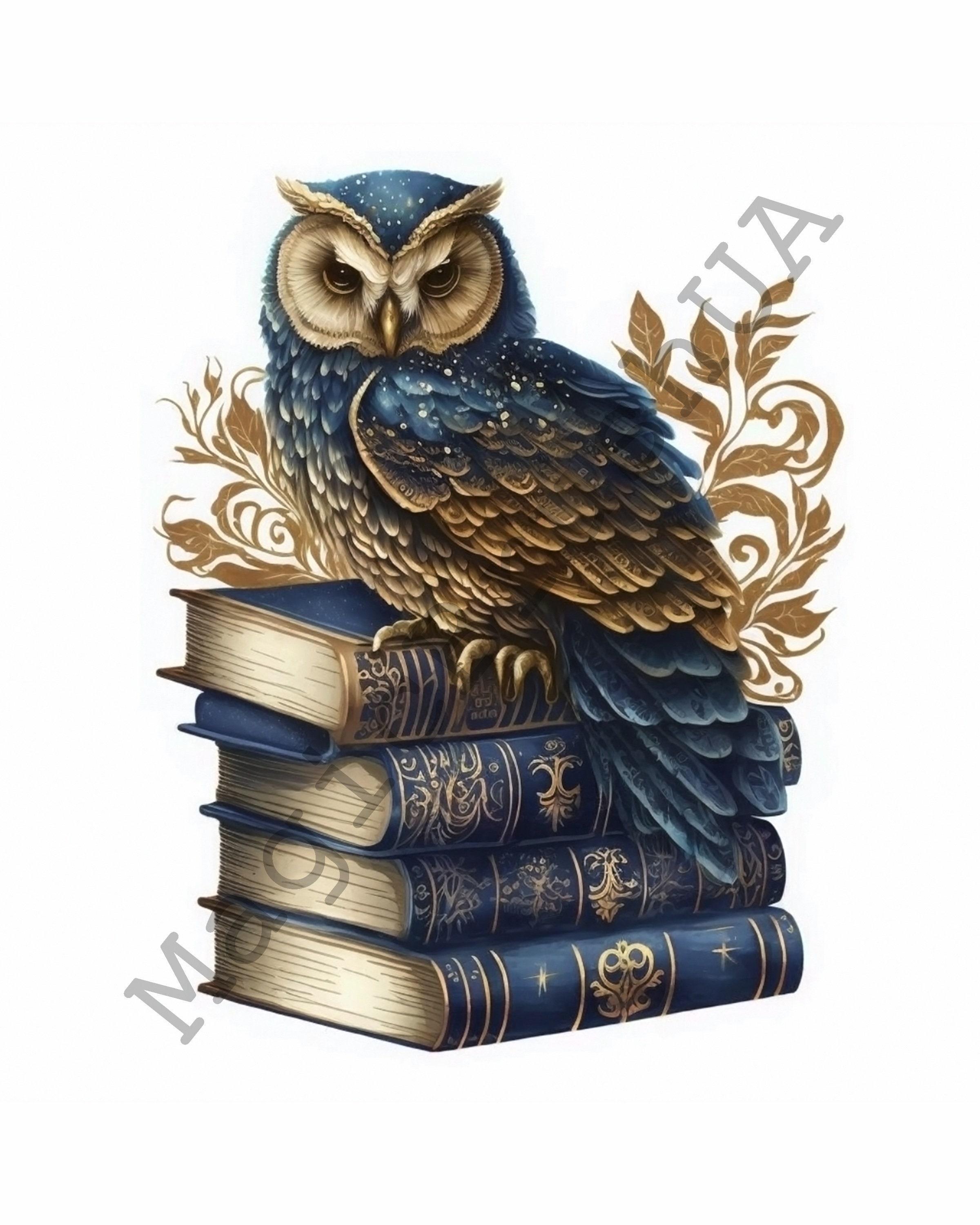 Blue Owl with Books 17 Portraits set, Blue Owl Clipart, Commercial Use, Digital download, Stickers,