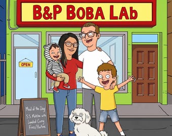 Bob's Burgers – spersonalizowany portret rodzinny ze zdjęcia, zabawna ilustracja pary na kartonie (plik cyfrowy)