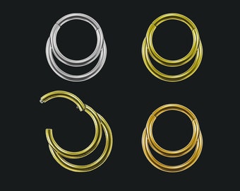 Layered Septum Clicker Cartilage Earring 16 Gauge Septum Ring Surgical Steel Hinged Septum Ring Double Septum Ring Multiple Colours
