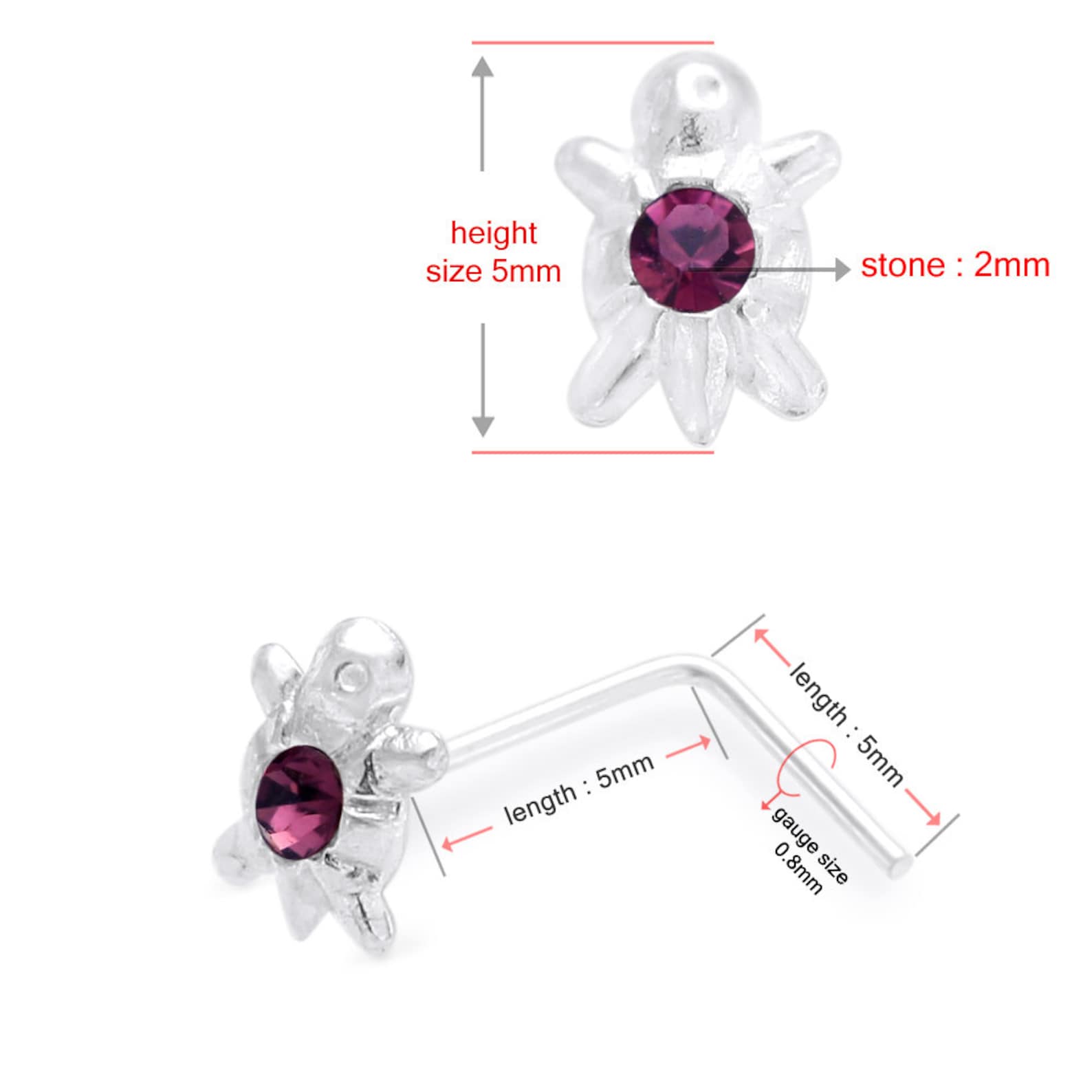 Turtle Nose Stud Sterling Silver Nose Ring Nose Bone Nose Etsy