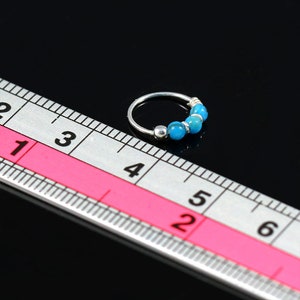 Turquoise Beaded Nose Ring Nose Ring Hoop Sterling Silver Nose Ring 22 Gauge Nose Ring image 4