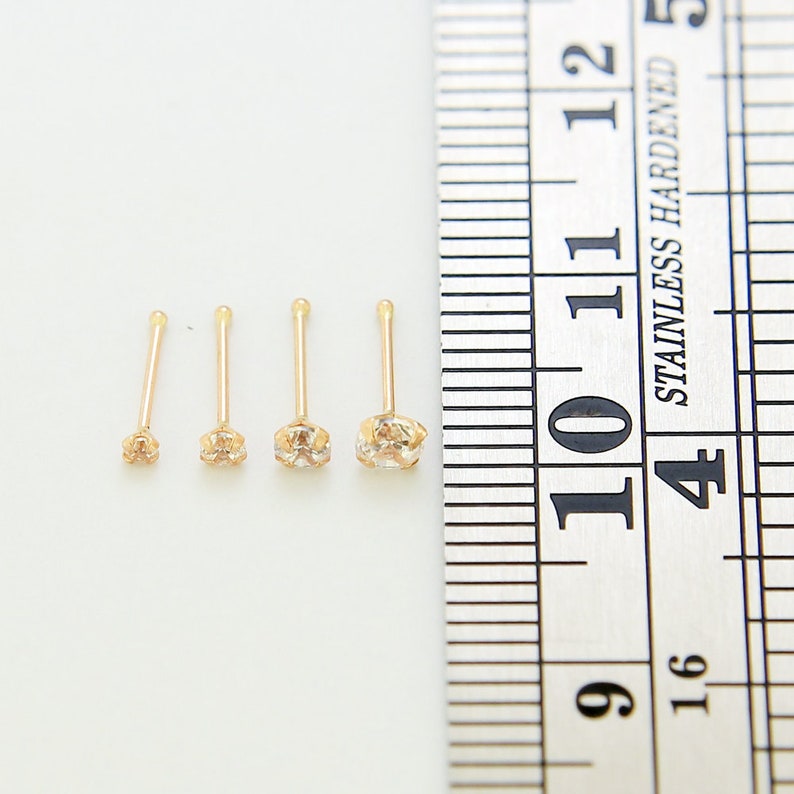 9K Rose Gold Nose Stud Gemstone Nose Stud Nose Bone Nose Piercing Ring Thin Nose Ring 22 Gauge Nose Ring image 6