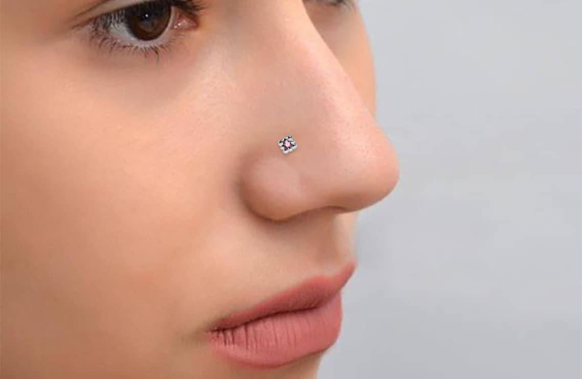 Edelstein Nase Stud Quadrat Nase Knochen / L geformte Nase | Etsy
