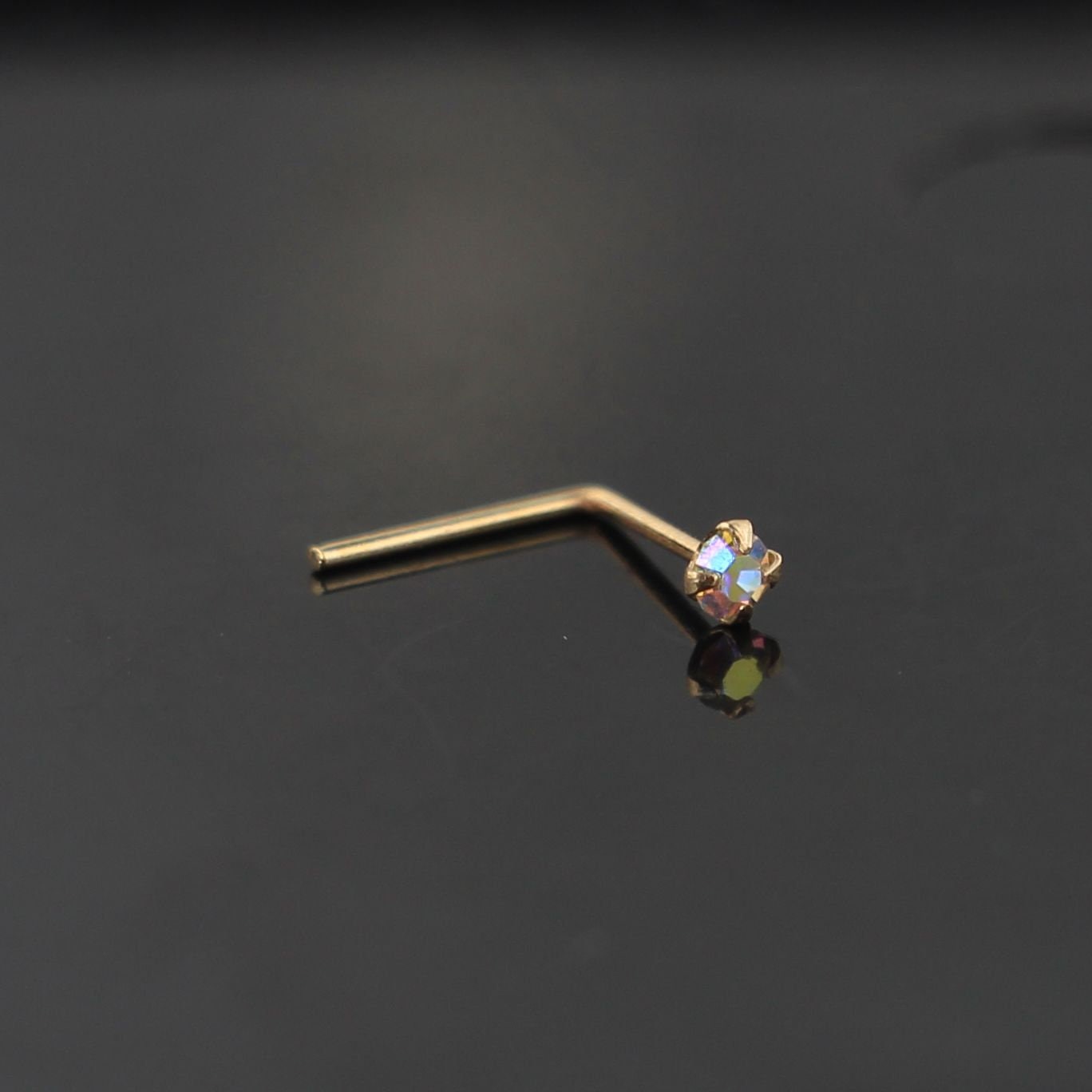 9ct Gold Nose Stud Rainbow CZ Nose Stud L Shape Nose Ring Etsy