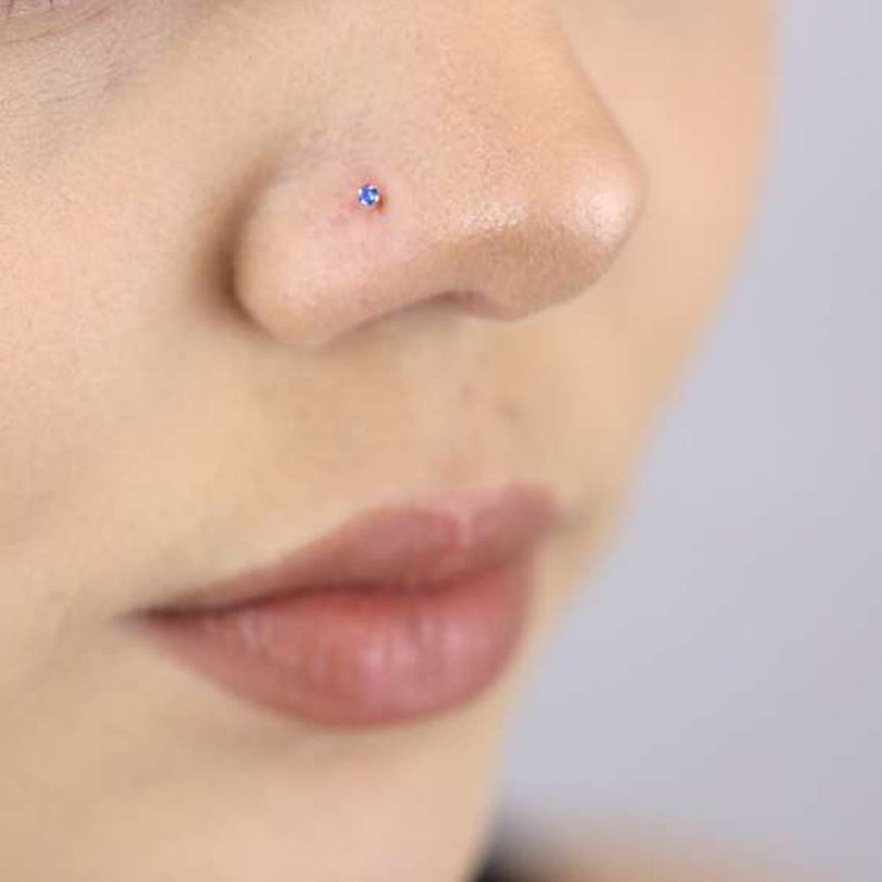 9ct Gold Nose Stud Dark Blue CZ Nose Stud L Shape Nose Ring Etsy